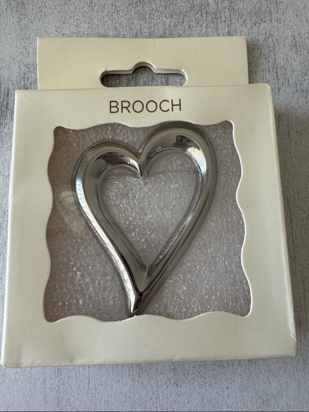 Heart Brooch Silver Color  2 1/4" X 1 5/8"